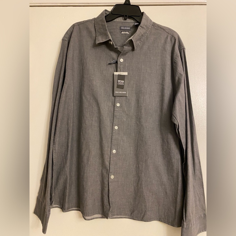 Men’s Gray Denim Van Heusen Long Sleeve Button Down Shirt XXL